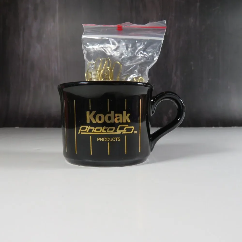 Kodak Photo Co. Paper Clip Holder Small Mug Cup Gold Black RARE Advertisement
